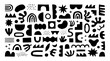 © Dedraw Studio - Abstract shape doodle collection. Funny geometric collage shapes. Modern element set in black and white. Creative decoration clip art bundle on isolated background.