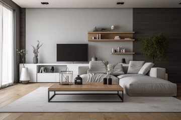 Sticker - clutter-free living space with minimalist decor and clean lines, created with generative ai