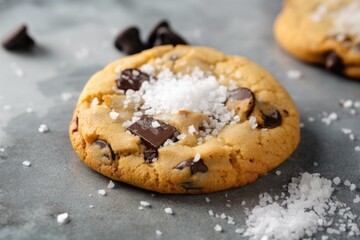 Canvas Print - chocolate chip cookie with a sprinkle of sea salt on top, created with generative ai