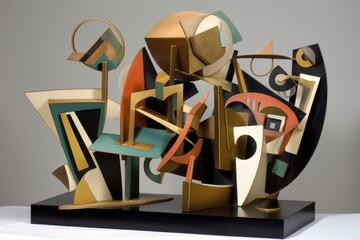 Wall Mural - cubist sculpture, with various geometric shapes and lines, created with generative ai