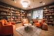 a cozy and inviting home, with comfortable armchairs and bookshelves for learning activities, created with generative ai