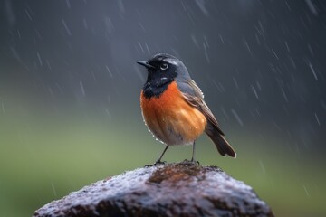 Wall Mural - male redstart bird in morning dew, its feathers glistening, created with generative ai