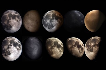 Wall Mural - series of photographs, showing the different phases of a planet or moon, created with generative ai