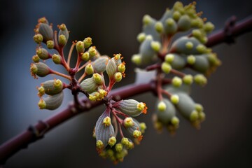 Poster - close-up of the blossom buds on a tree in spring, created with generative ai