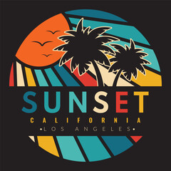 retro vintage california sunset logo badges on black background graphics for t-shirts and other prin