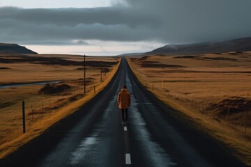 Sticker - a traveler, exploring the endless roads and natural beauty of iceland, created with generative ai