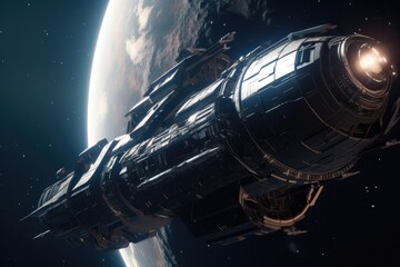 Wall Mural - shot of a futuristic spacecraft in space, created with generative ai