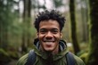 © Markus Schröder - Close-up portrait photography of a glad boy in his 30s smiling against a moss-covered forest background. With generative AI technology