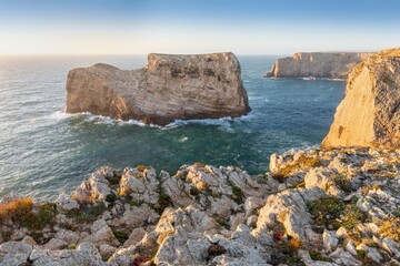 Wall Mural - Amazing landscape with cliff, wild beach and turquoise water in Algarve, Portugal