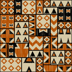 Poster - Geometric abstract grunge vintage pattern. Ikat style. Seamless vector image.