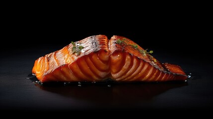 grilled salmon on sleek black background - created using generative AI tools