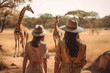 white women on safari looking at elephants a far