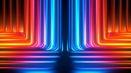 Wall Mural - 3d illustration of abstract background with neon light lines in different colors