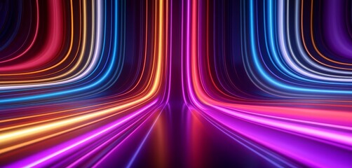 Wall Mural - 3d rendering of abstract background with glowing neon lines. Futuristic technology style, generative Ai