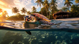 Fototapeta  - Azure Harmony: Serene Sea Turtle in Coastal Bliss. Generative AI