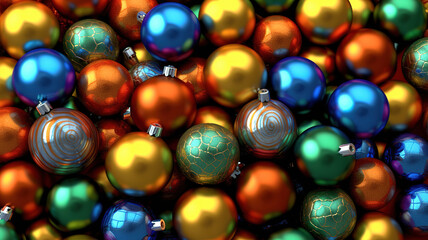 Kind of christmas balls on a red snowflakes background. Generative ai