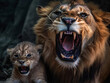 Majestic Lion Roaring Cub, Natural Habitat, Intense Wildlife Moment, High-Resolution, Generative AI
