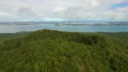 Wall Mural - aerial view of rangitoto island in huaraki gulf, new zealand. orbit around the volcano creator rim r