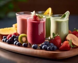 Wall Mural - Healthy fruit and berries smoothies with ai generation