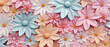 pastel colored pink and blue 3d flowers on pink background, generative ai illustration