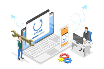3D Isometric Flat  Conceptual Illustration of System Update