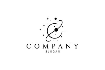 Wall Mural - planet logo design vector illustration with star decorated orbit