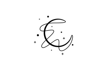Wall Mural - crescent simple logo template with wave variation decorated with stars