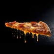 © Tremens Productions - Slice of pizza floating on dark background.