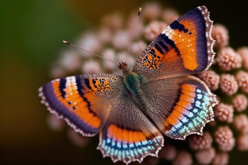 Sticker - beautiful butterfly resting on a colorful flower. Generative AI