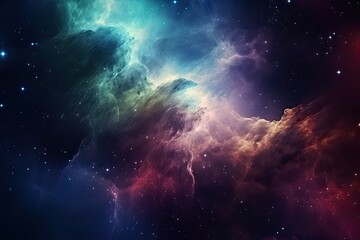 Poster - Planets and galaxy, science fiction wallpaper. Beauty in the universe. Colorful nebula in deep space with stars, AI Generated