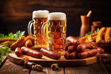 Wall Mural - Oktoberfest beer background. Illustration AI Generative.