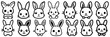 Kawaii rabbit silhouettes set, large pack of vector silhouette design, isolated white background