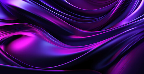 Abstract 3D background. Waves of colorful satin fabric with gradient overflows in blue and purple color. Generative Ai.