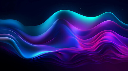 Wall Mural - Abstract purple and blue liquid wavy shapes futuristic banner. Glowing retro waves vector background