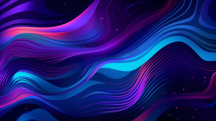 Wall Mural - Abstract purple and blue liquid wavy shapes futuristic banner. Glowing retro waves vector background