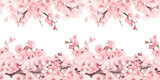 Fototapeta Motyle - tiled watercolor pink cherry blossom Sakura flower borders with transparent background- repeating edge to edge. generative AI 