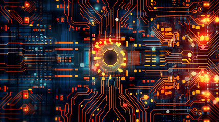Fototapete - A detailed view of computer circuit board components. Generative ai