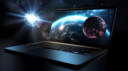 Wall Mural - powerful modern laptop on starry space internet connection concept wallpaper,generated ai