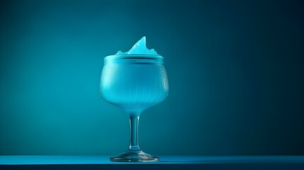 Wall Mural -  Alcoholic Frozen Blue Daiquiri Cocktail in modern style served on a elegant minimalist dark violet background, futuristic, abstract, luxury, pastel blue, green colors, sunlight, lime, AI Generated.