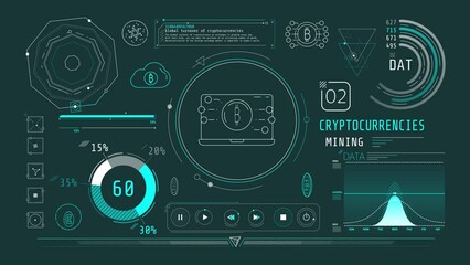 Wall Mural - dynamic animation on the theme of cryptocurrency mining.