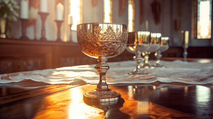 Holy communion on table on church.The Feast of Corpus Christi Concept. Generative AI