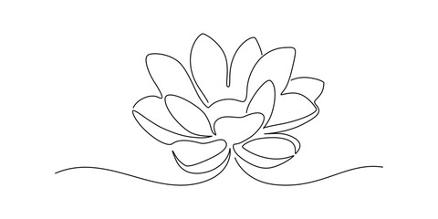 Aufkleber - Flower lotus in one continuous line drawing. Logo yoga studio and wellbeing spa salon concept in simple linear style. Water lily in editable stroke. Doodle vector illustration