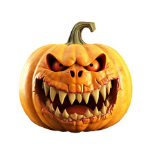Halloween Evil Pumpkin Jack O'Lantern Isolated On Transparent Background, Halloween Pumpkin Head Jack Lantern With Scary Evil Faces Spooky Holiday, Generative Ai