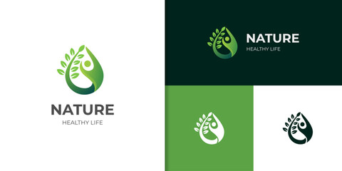 Wall Mural - people leaf drop logo icon design, nature symbol for healthy life logo element symbol