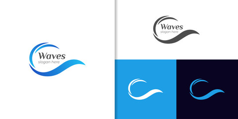 ocean blue wave abstract water logo icon design element, water wave simple logo element