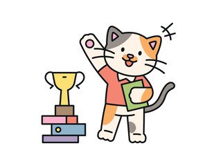 Wall Mural - Cute cat. A smart cat is getting a trophy and having fun.