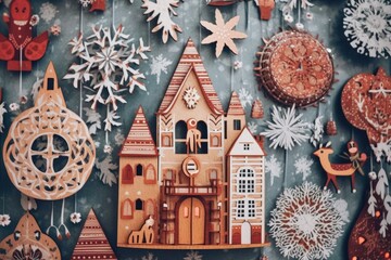 Canvas Print - a close-up of a Christmas wall decoration Generative AI