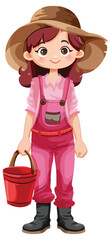 Sticker - Cute gardener cartoon character with bucket