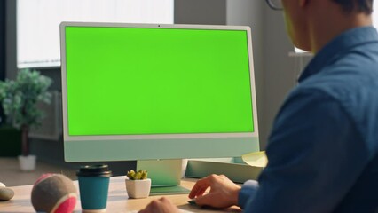 Wall Mural - smart startuper working mockup computer in office closeup. man staring monitor