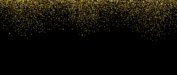 Wall Mural - Golden falling confetti on dark background. Repeating gold glitter pattern. Yellow and golden dots wallpaper. Celebration party decoration. Vector backdrop 